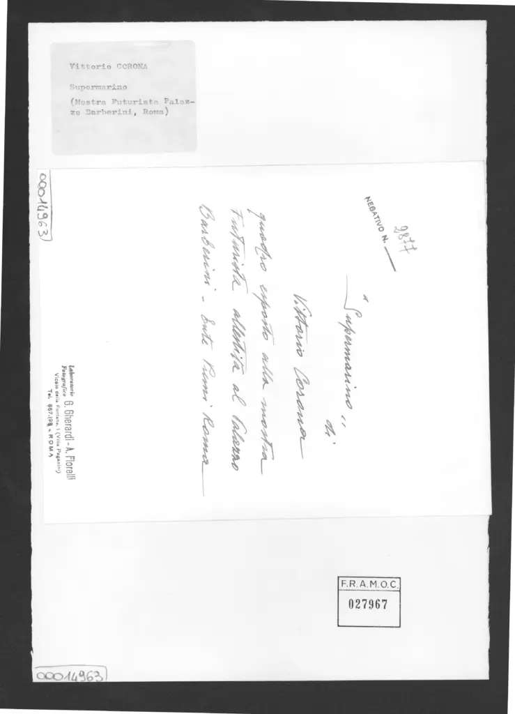 G. Gherardi - A. Fiorelli , Corona, Vittorio - sec. XX - Supermarino , retro