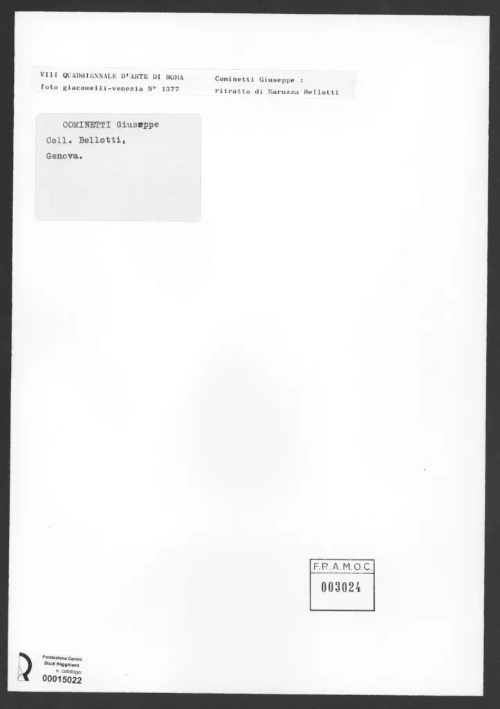 Giacomelli , Cominetti, Giuseppe - sec. XX - Ritratto di Maruzza Bellotti , retro