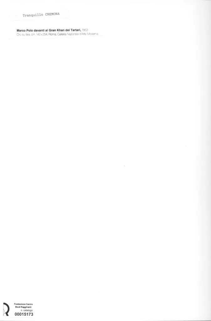 Anonimo , Cremona, Tranquillo - sec. XIX - Marco Polo davanti al Gran Khan dei Tartari , retro