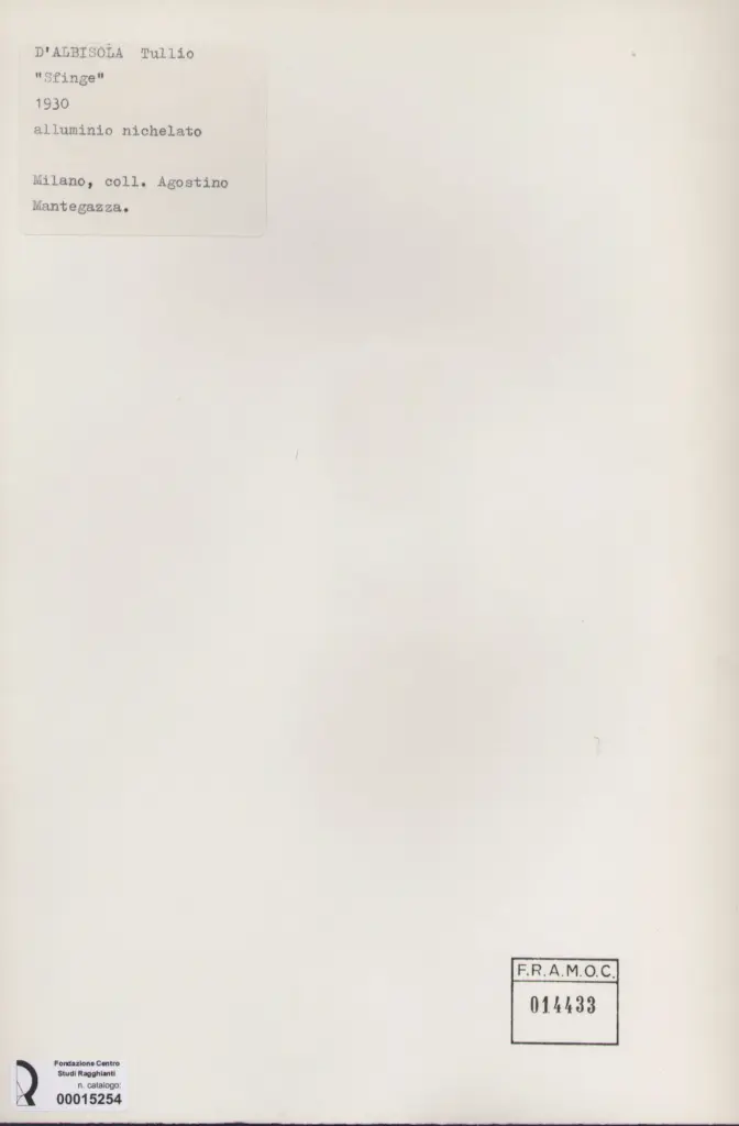 Anonimo , D'Albisola, Tullio - sec. XX - Sfinge , retro