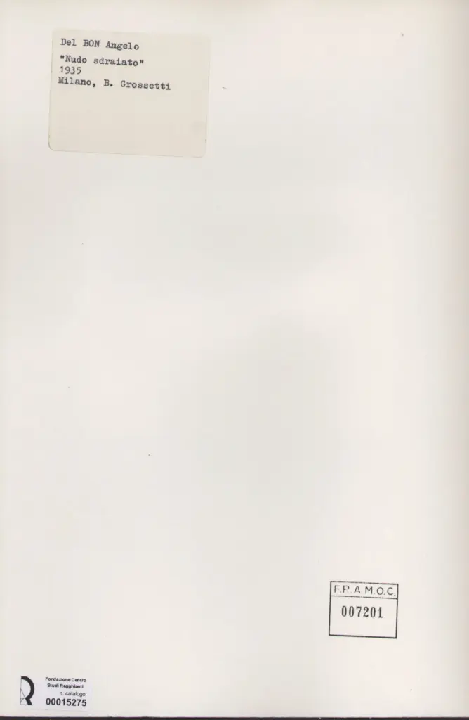 Anonimo , Dal Bon, Angelo - sec. XX - Nudo sdraiato , retro