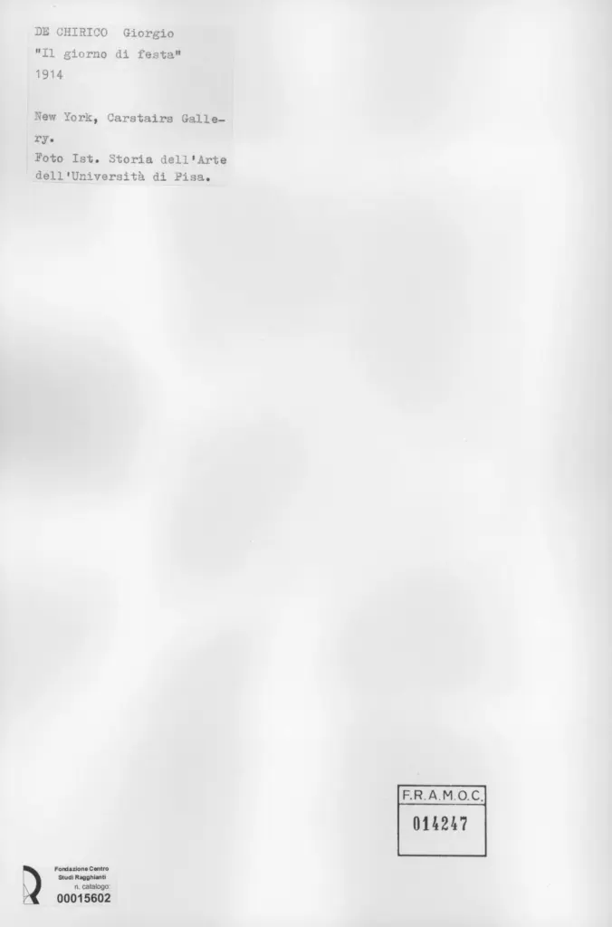 Universit&agrave; di Pisa. Dipartimento di Storia delle Arti&nbsp; , De Chirico, Giorgio - sec. XX - Il giorno di festa , retro