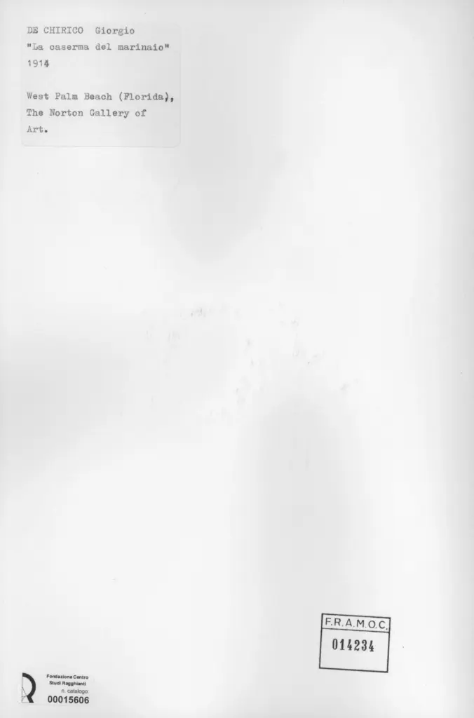 Anonimo , De Chirico, Giorgio - sec. XX - La caserma del marinaio , retro