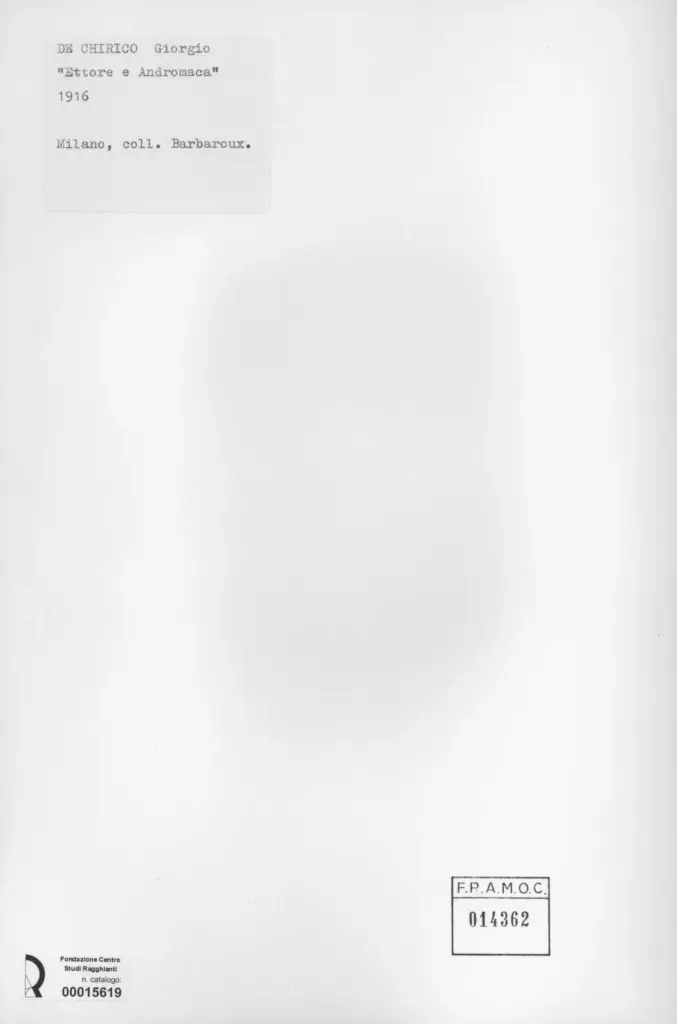 Anonimo , De Chirico, Giorgio - sec. XX - Ettore e Andromaca , retro