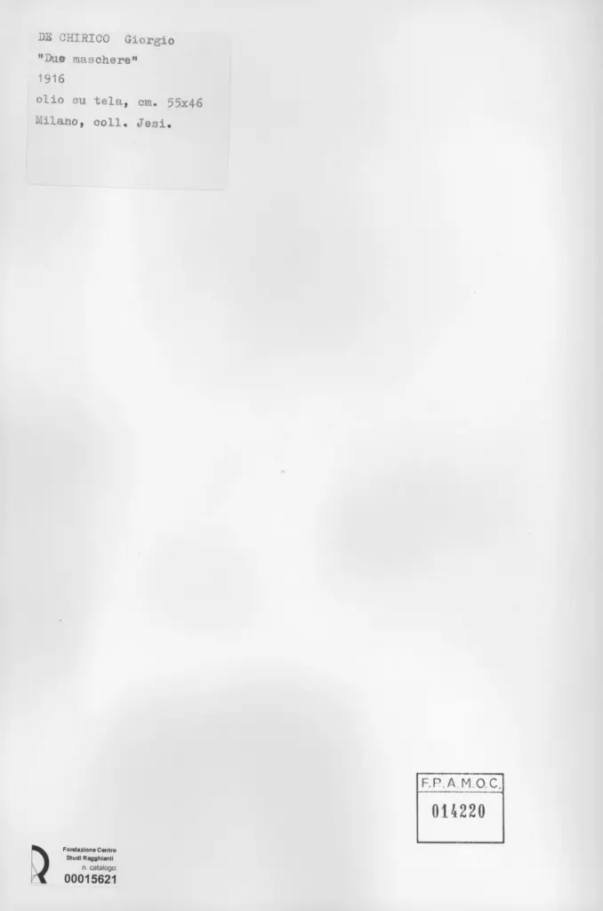 Anonimo , De Chirico, Giorgio - sec. XX - Due maschere , retro