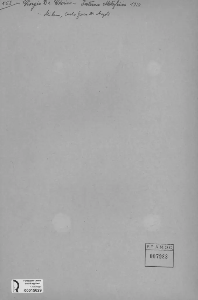 Anonimo , De Chirico, Giorgio - sec. XX - Interno metafisico , retro