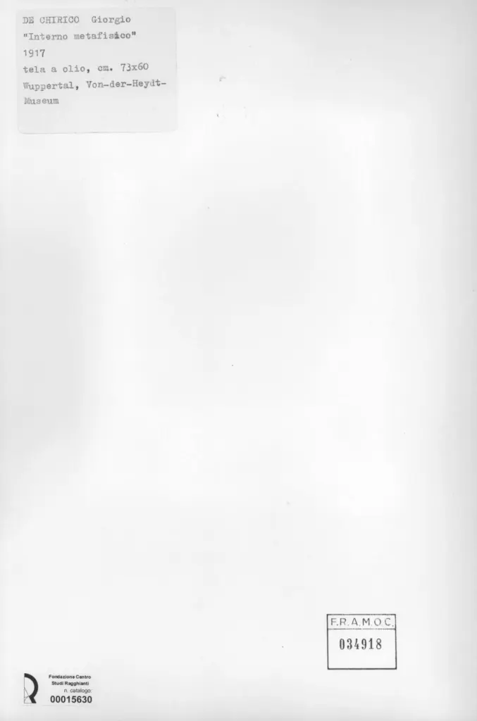 Anonimo , De Chirico, Giorgio - sec. XX - Interno metafisico , retro