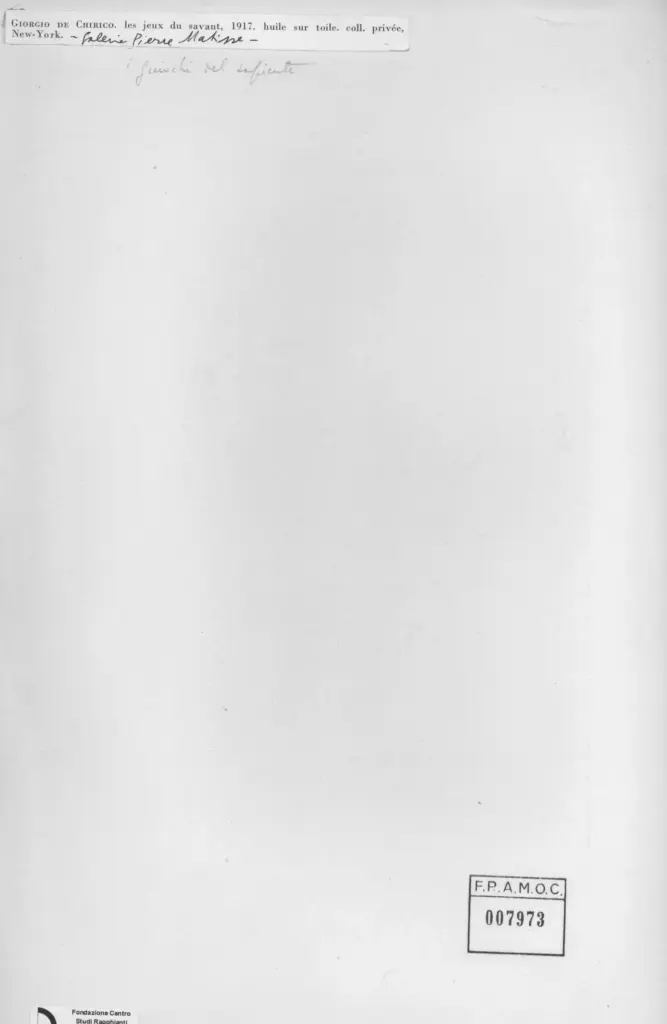 Anonimo , De Chirico, Giorgio - sec. XX - I giochi del sapiente , retro