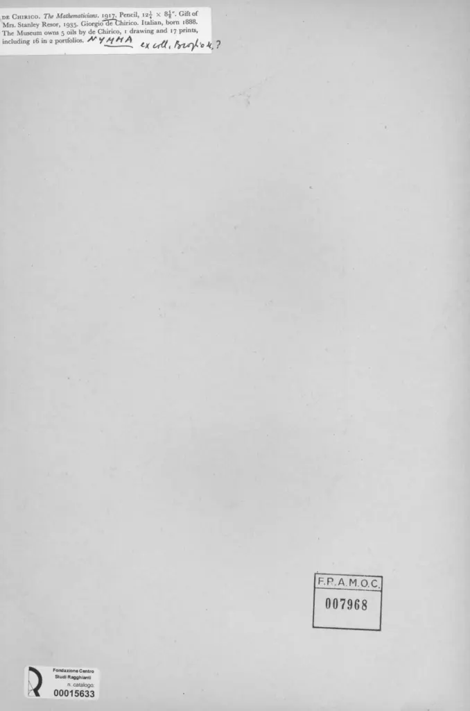 Anonimo , De Chirico, Giorgio - sec. XX - I matematici , retro