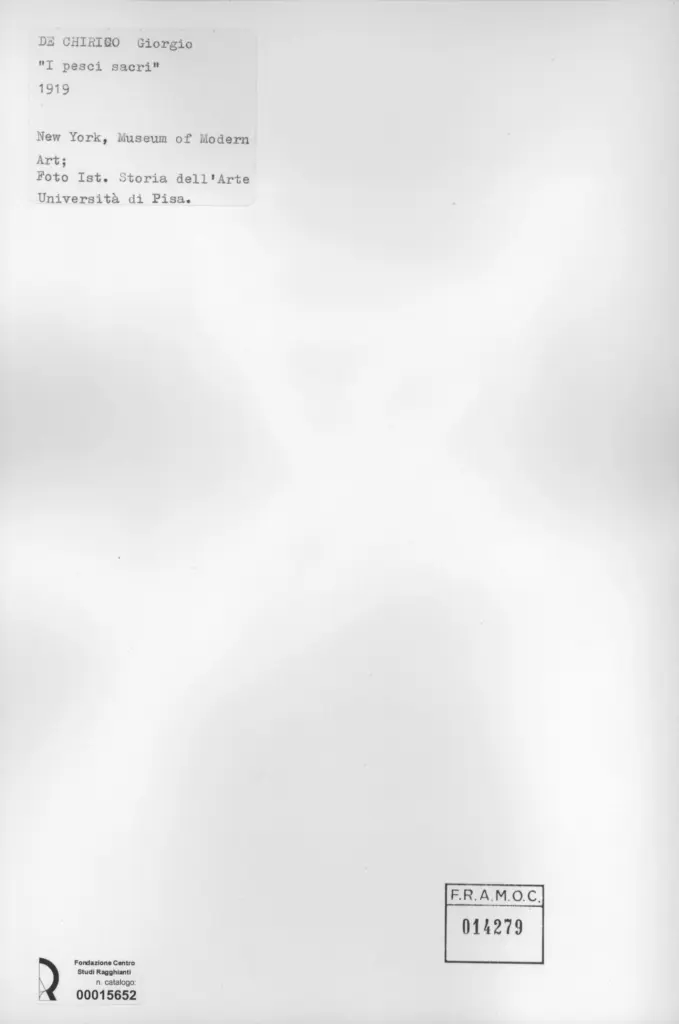 Universit&agrave; di Pisa. Dipartimento di Storia delle Arti&nbsp; , De Chirico, Giorgio - sec. XX - I pesci sacri , retro