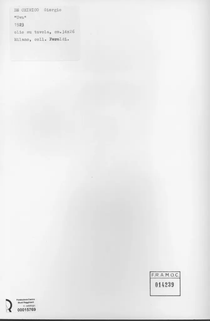 Anonimo , De Chirico, Giorgio - sec. XX - Uva , retro