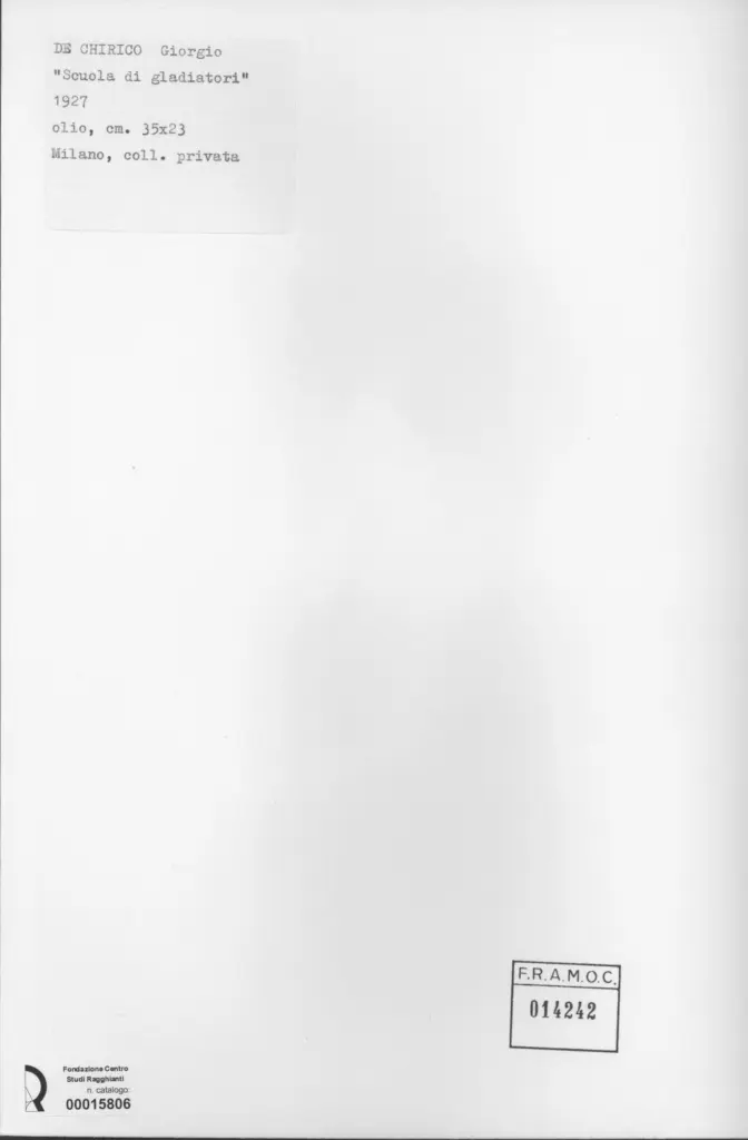 Anonimo , De Chirico, Giorgio - sec. XX - Scuola di Gladiatori , retro