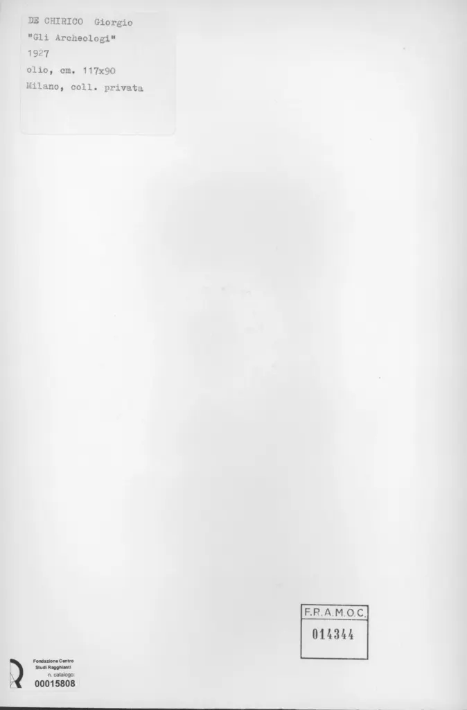 Anonimo , De Chirico, Giorgio - sec. XX - Gli Archeologi , retro