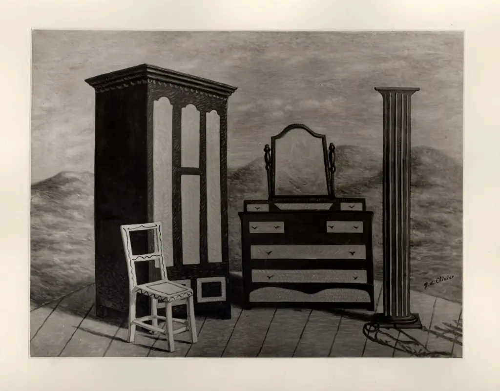 Universit&agrave; di Pisa. Dipartimento di Storia delle Arti , De Chirico, Giorgio - sec. XX - Mobili nella valle , fronte