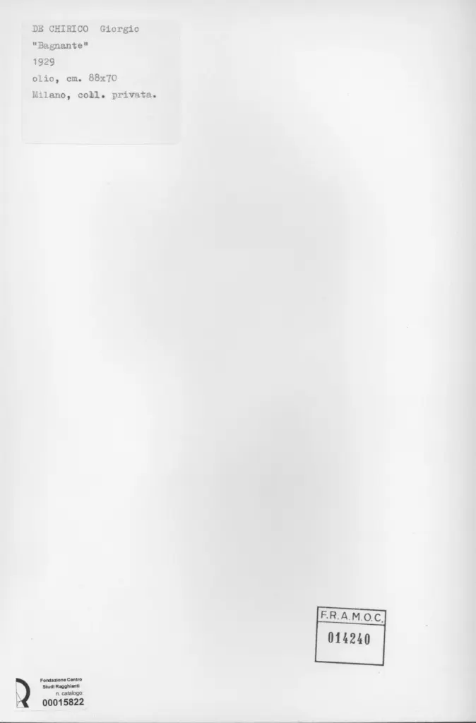 Anonimo , De Chirico, Giorgio - sec. XX - Bagnante , retro