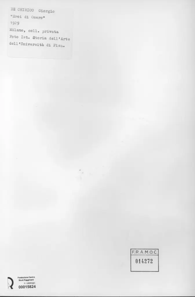 Universit&agrave; di Pisa. Dipartimento di Storia delle Arti , De Chirico, Giorgio - sec. XX - Eroi di Omero , retro