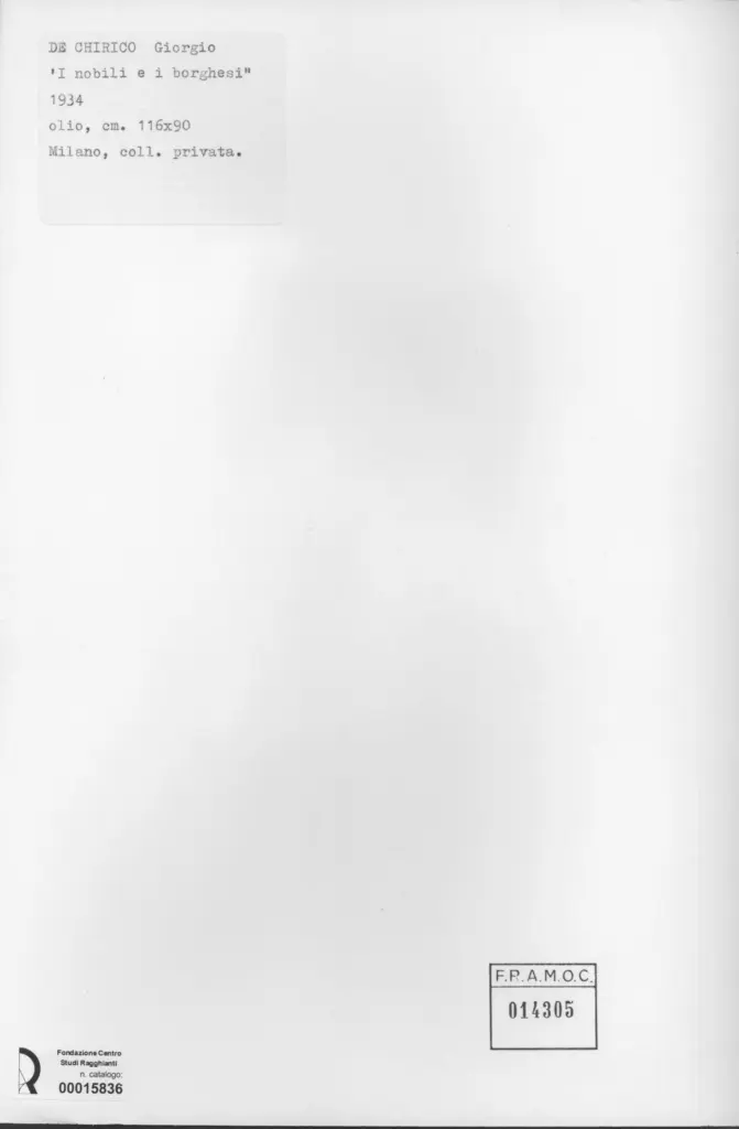 Anonimo , De Chirico, Giorgio - sec. XX - I nobili e i borghesi , retro