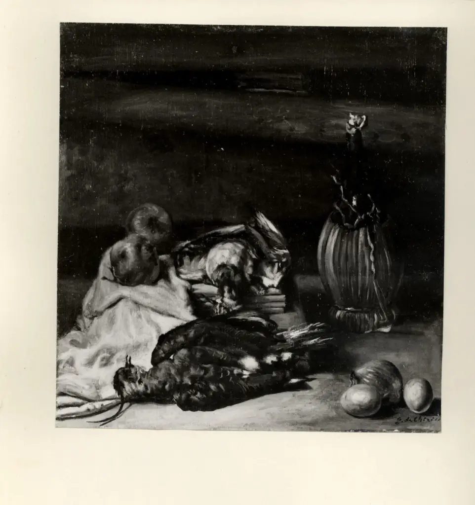 Anonimo , De Chirico, Giorgio - sec. XX - Le pavoncelle - Natura morta con cacciagione , fronte