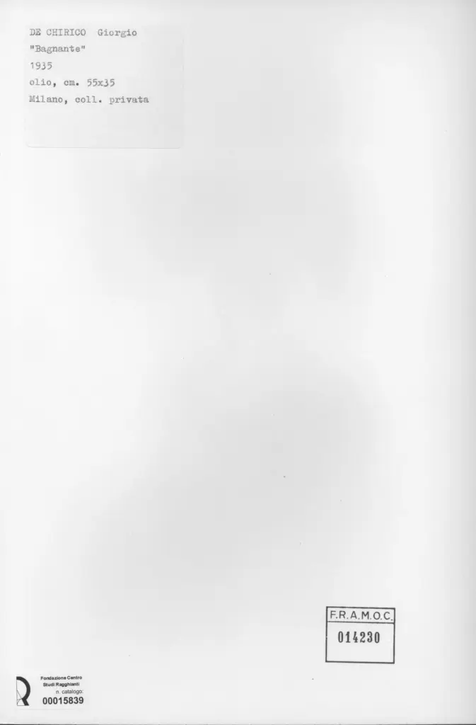 Anonimo , De Chirico, Giorgio - sec. XX - Bagnante , retro