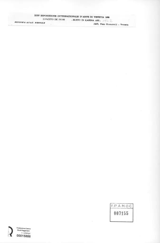 Giacomelli , De Fiori, Ernesto - sec. XX - Busto di Karina Ari , retro