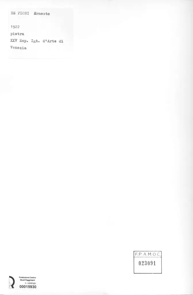 Anonimo , De Fiori, Ernesto - sec. XX - Busto , retro