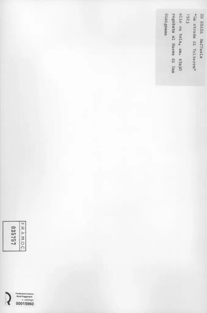 Anonimo , De Grada, Raffaele - sec. XX - La strada di Volterra , retro