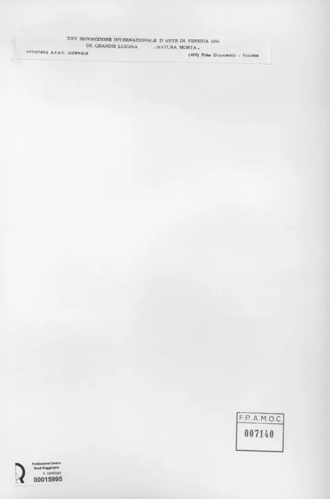 Giacomelli , De Grandis, Luigina - sec. XX - Natura Morta , retro