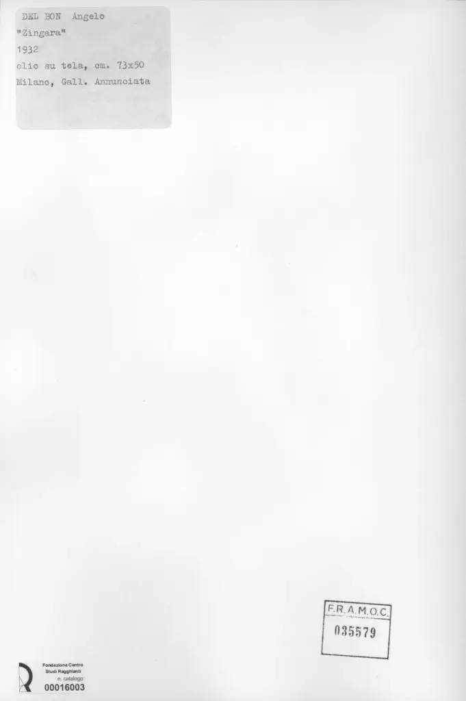 Anonimo , Del Bon, Angelo - sec. XX - Zingara , retro