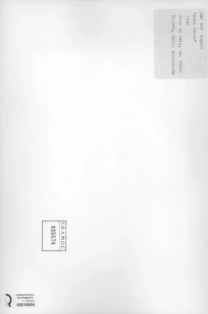 Anonimo , Del Bon, Angelo - sec. XX - Pere verdi , retro