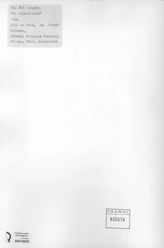 Anonimo , Del Bon, Angelo - sec. XX - Lo schermidore , retro