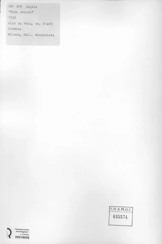 Anonimo , Del Bon, Angelo - sec. XX - Nudo seduto , retro