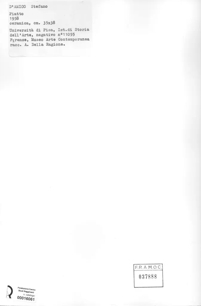 Anonimo , D'Amico, Stefano - sec. XX - Piatto , retro