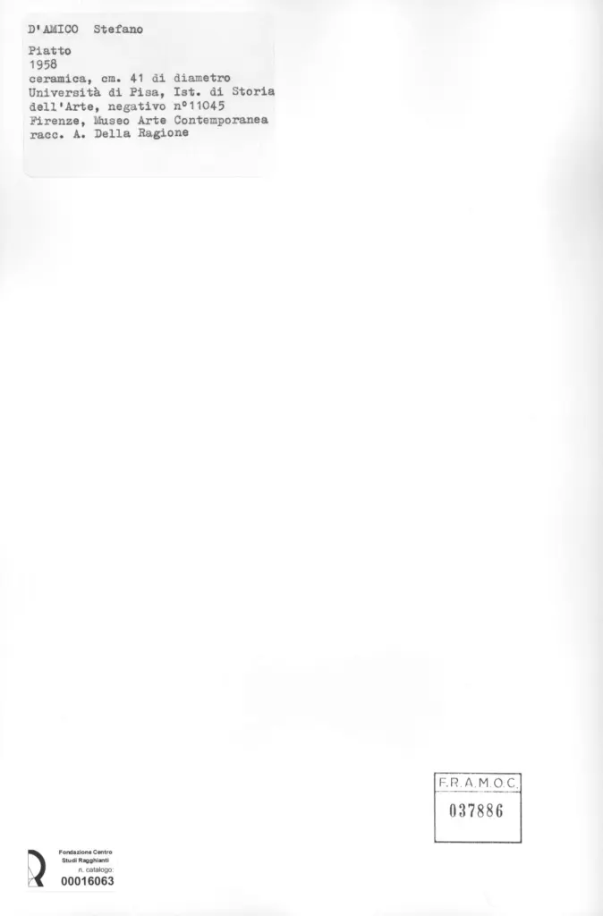 Anonimo , D'Amico, Stefano - sec. XX - ceramica , retro