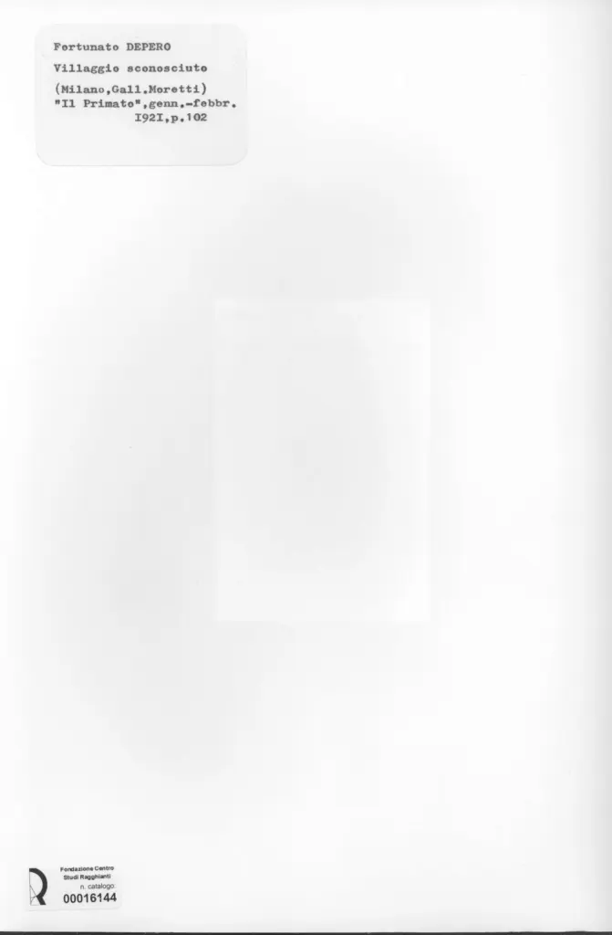 Anonimo , Depero, Fortunato - sec. XX - Villaggio sconosciuto , retro