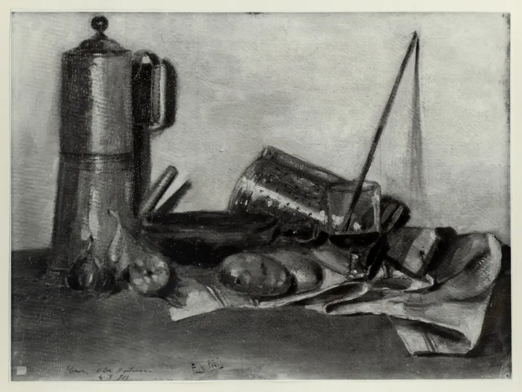 Anonimo , De Pisis, Filippo - sec. XX - Natura morta in grigio , fronte