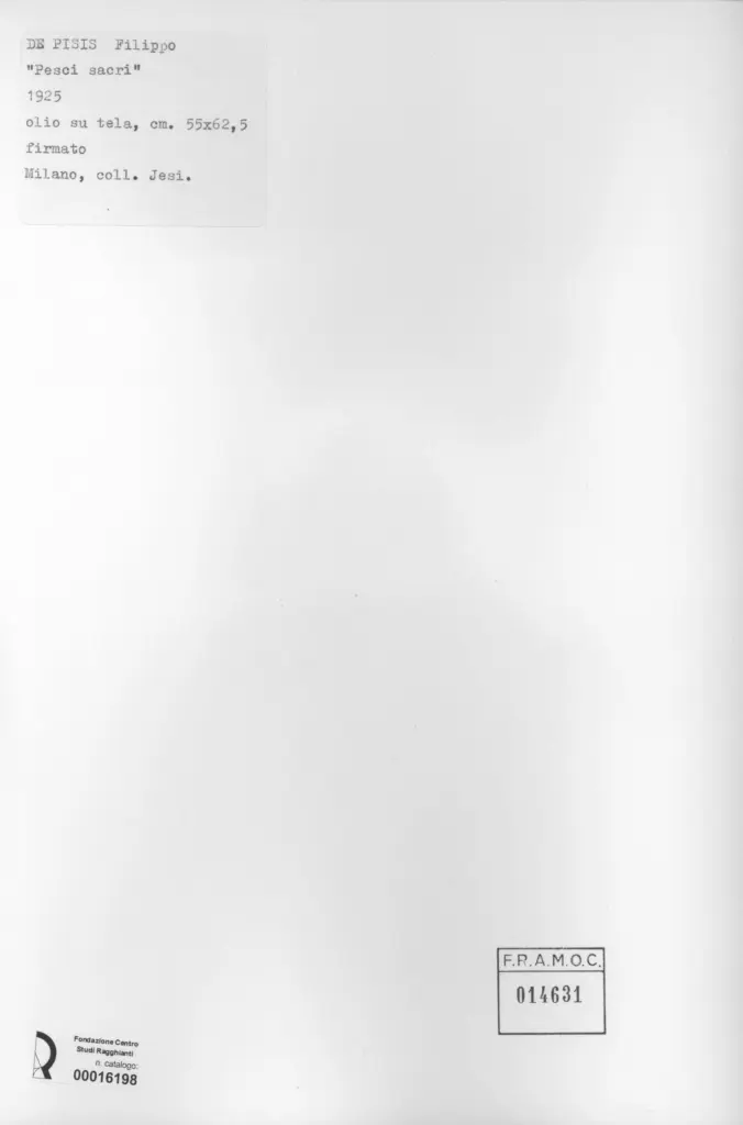 Anonimo , De Pisis, Filippo - sec. XX -Pesci sacri , retro