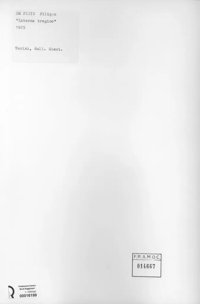 Anonimo , De Pisis, Filippo - sec. XX - Interno tragico , retro