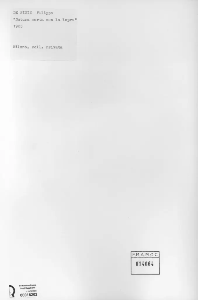 Anonimo , De Pisis, Filippo - sec. XX - Natura morta con la lepre , retro