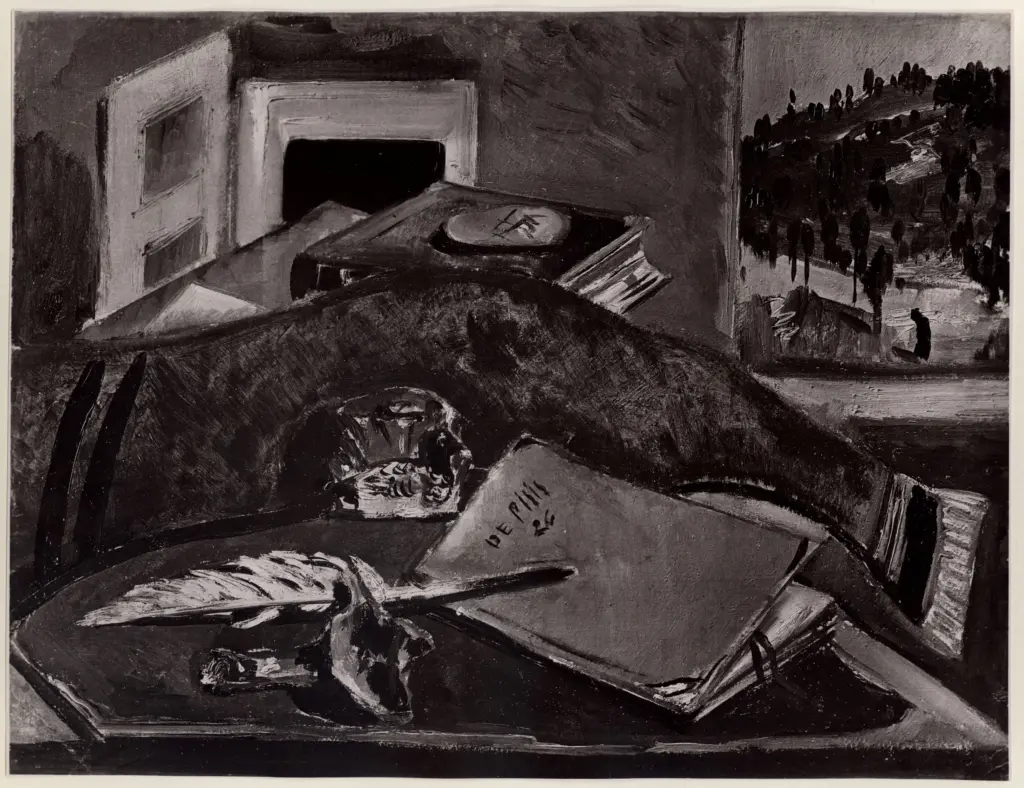 Anonimo , De Pisis, Filippo - sec. XX - Natura morta con la penna , fronte