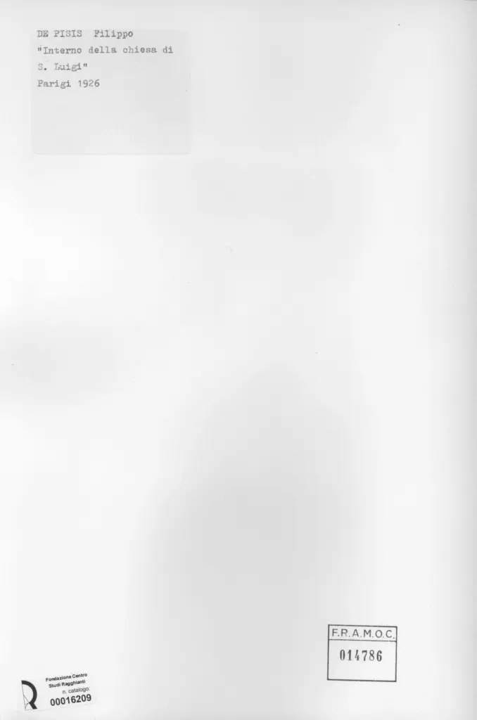 Anonimo , De Pisis, Filippo - sec. XX - Interno della chiesa di San Luigi , retro
