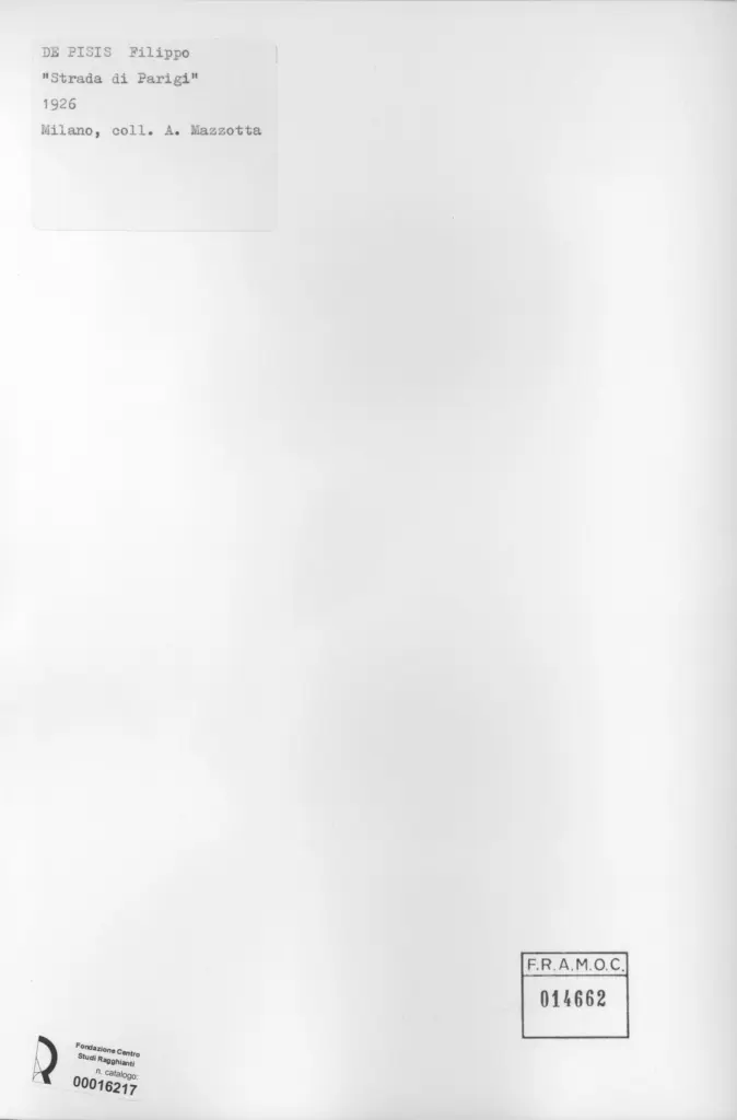Anonimo , De Pisis, Filippo - sec. XX - Strada di Parigi , retro