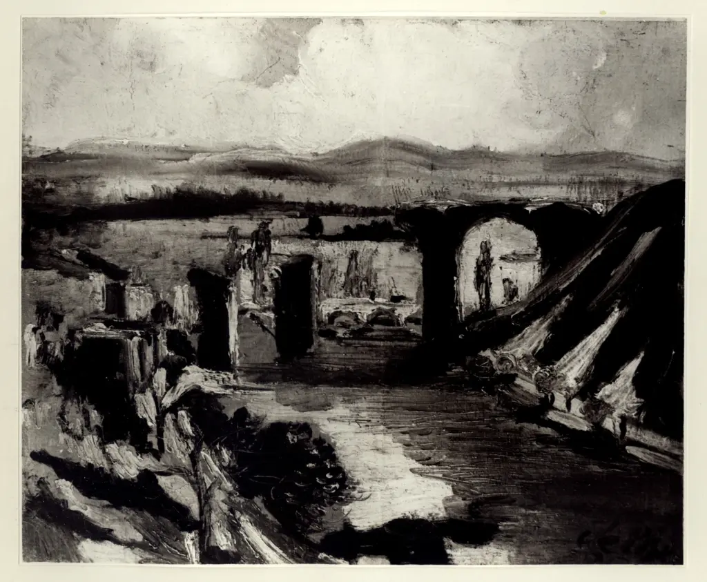 Bacci, Attilio , De Pisis, Filippo - sec. XX - Il ponte di Narni (omaggio a Corot) , fronte