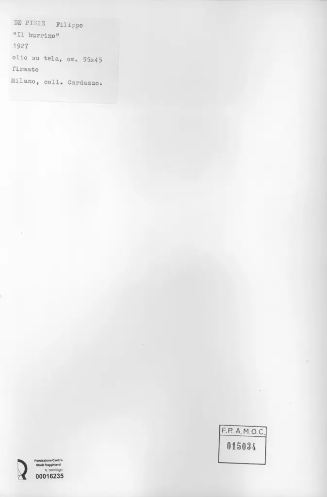 Anonimo , De Pisis, Filippo - sec. XX - Il burrino , retro