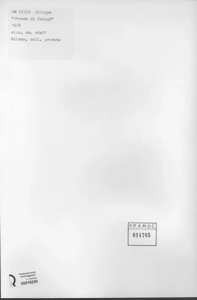 Anonimo , De Pisis, Filippo - sec. XX -Strada di Parigi , retro