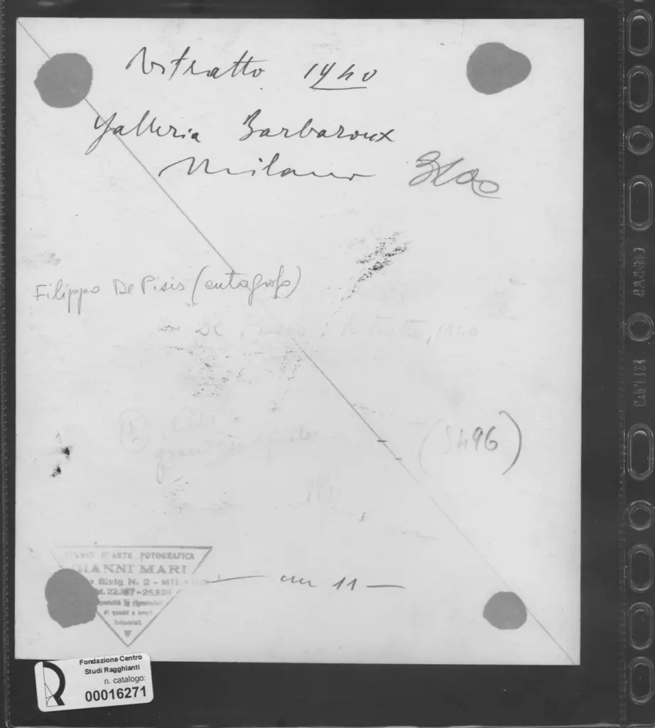 Mari, Gianni , De Pisis, Filippo - sec. XX - Ritratto , retro