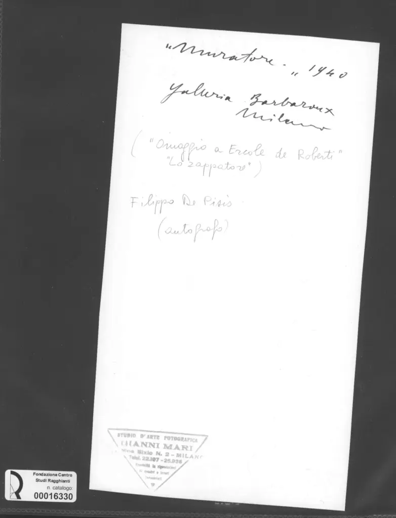 Mari, Gianni , De Pisis, Filippo - sec. XX - Muratore - Omaggio a Ercole de Roberti - Lo zappatore , retro