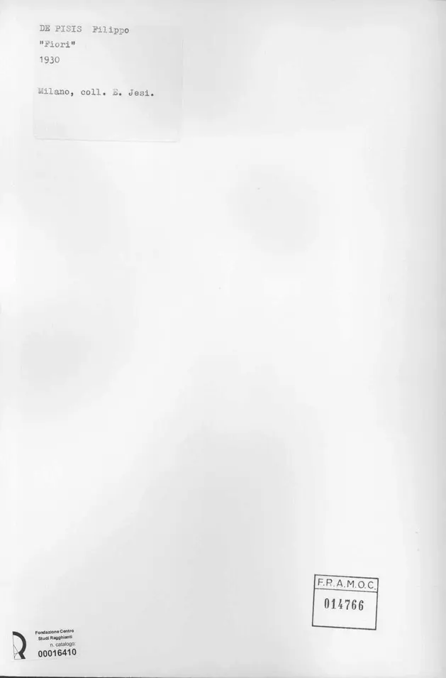 Anonimo , De Pisis, Filippo - sec. XX - Fiori , retro