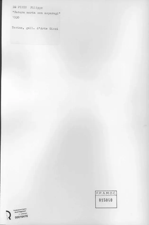 Anonimo , De Pisis, Filippo - sec. XX - Natura morta con asparagi , retro