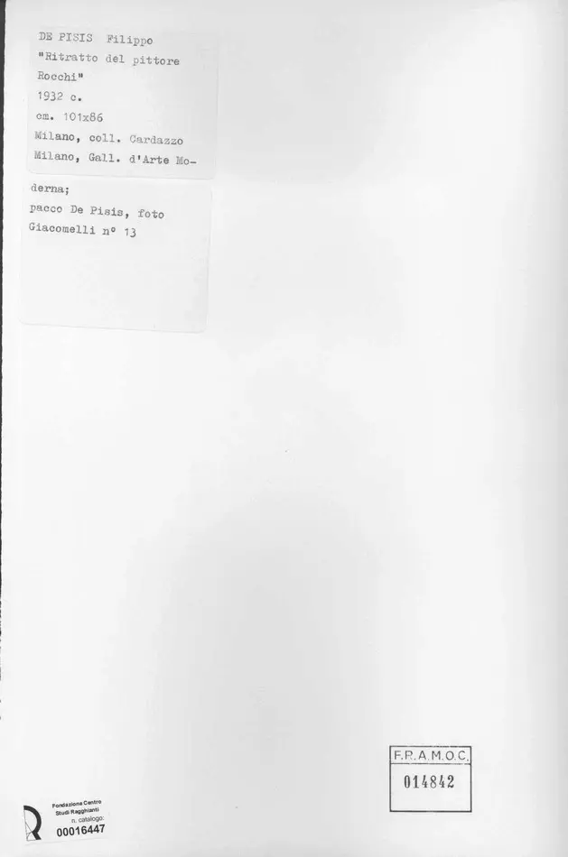 Giacomelli , De Pisis, Filippo - sec. XX - Ritratto del pittore Rocchi , retro