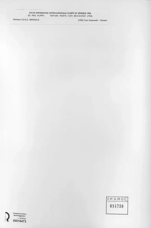 Giacomelli , De Pisis, Filippo - sec. XX - Natura morta con beccaccino , retro